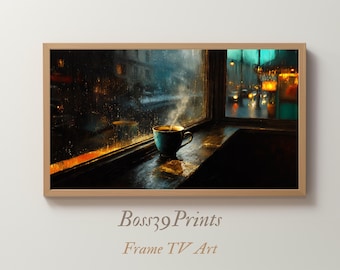 Rainy Day Coffee Art | Moody Frame TV Art #1-15