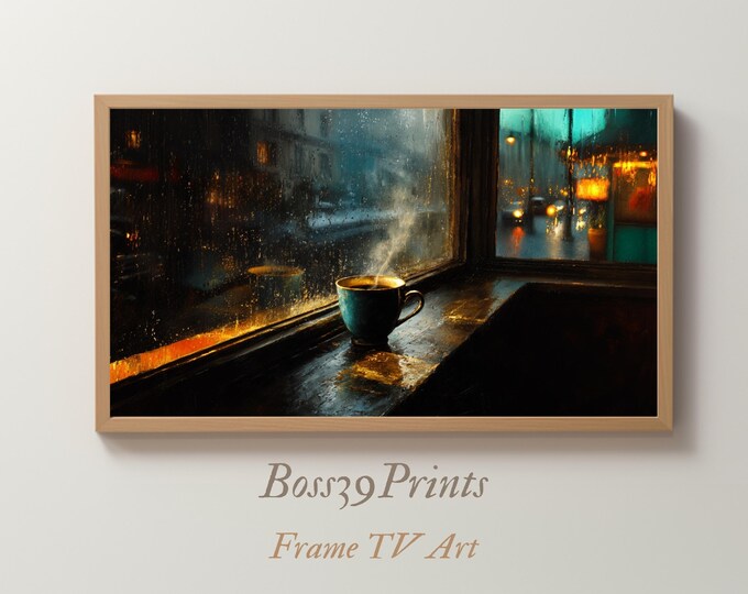 Rainy Day Coffee Art | Moody Frame TV Art #1-15