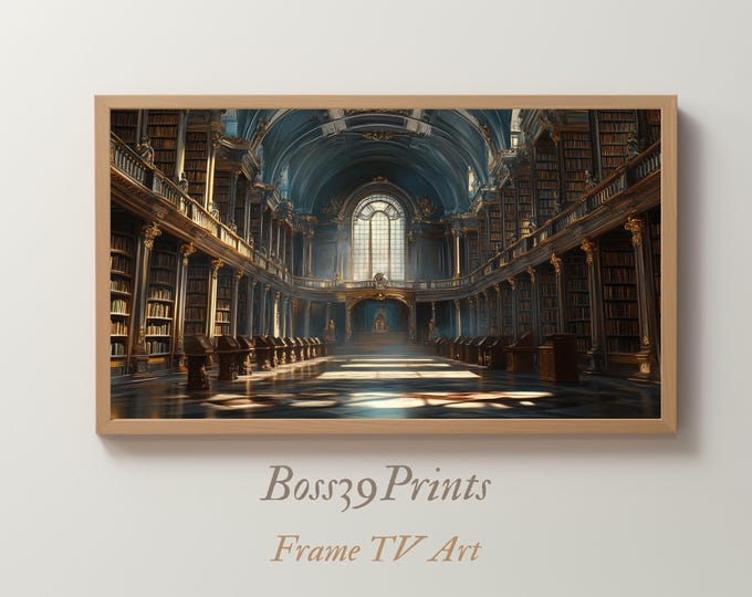 Grand Victorian Library Samsung Frame TV Art | Dark Academia Cathedral Archive Wallpaper