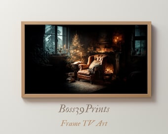 Cozy Christmas Reading Nook | Moody Frame TV Art | Dark Academia Holiday 4K #5-12