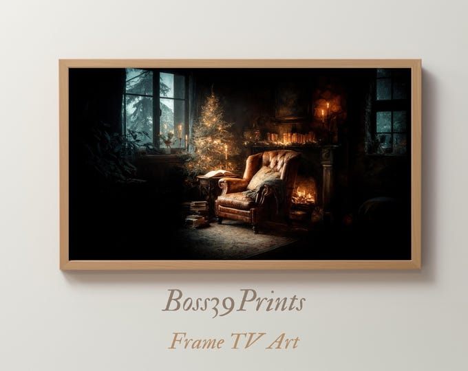 Cozy Christmas Reading Nook | Moody Frame TV Art | Dark Academia Holiday 4K #5-12