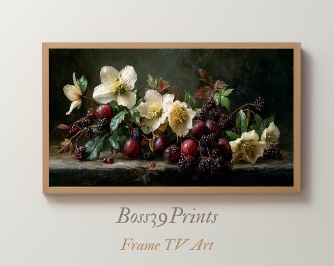 Samsung Frame TV Art | Moody Winter Floral | Vintage Christmas Decor | Dutch Still Life Oil