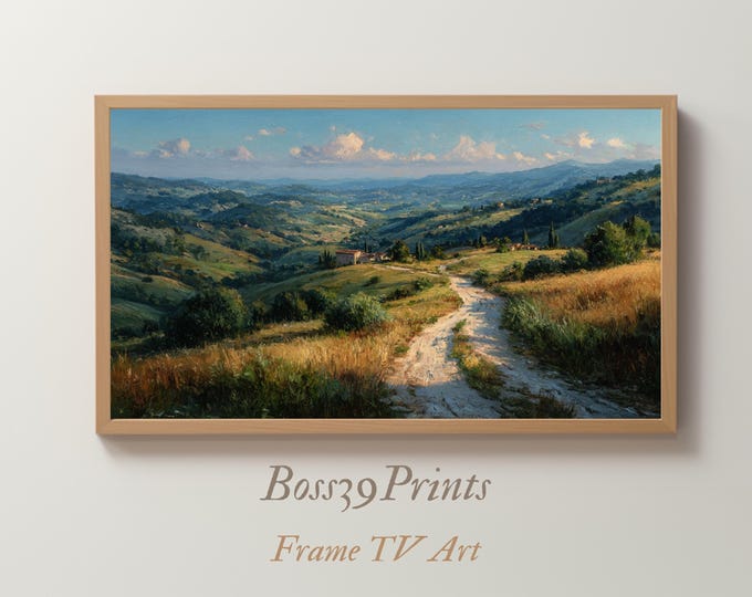 Samsung Frame TV Art | Moody Landscape Oil Painting | Winding Path | Golden Hour Tonalism | Vintage Countryside Decor