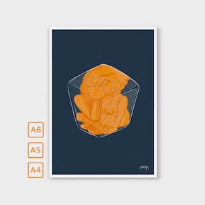 mulher em um cubo" impressão de belas artes, pôster, arte digital, ilustração abstrata, cartão postal
