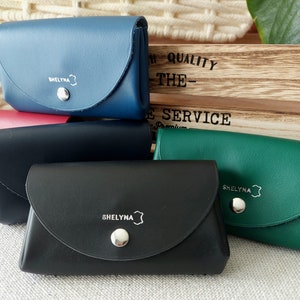 Porte monnaie double poche en cuir de veau