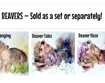 Beavers -- original/ watercolor/ painting/ 10x14 inches/ unframed/ beaver/ animal/ landscape/ available as set or separately