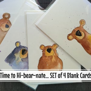 Tijd om Hi-BEAR-nate... blanco kaart, beer, beerwelp, sneeuw, groet, vakantie, Kerstmis, winter, 5 x 7 inch, handgemaakt, origineel, kunst
