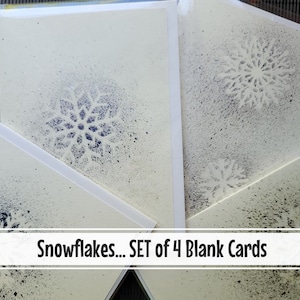 SNOWFLAKE, blank card, holiday, Christmas, winter, New Year, watercolor, metallic/shiny, 5 x 7 inches, set of 4, original, handmade