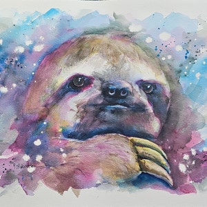 Slothing It -- original/ watercolor/ painting/ 10x14 inches/ unframed/ sloth/ animal/ landscape