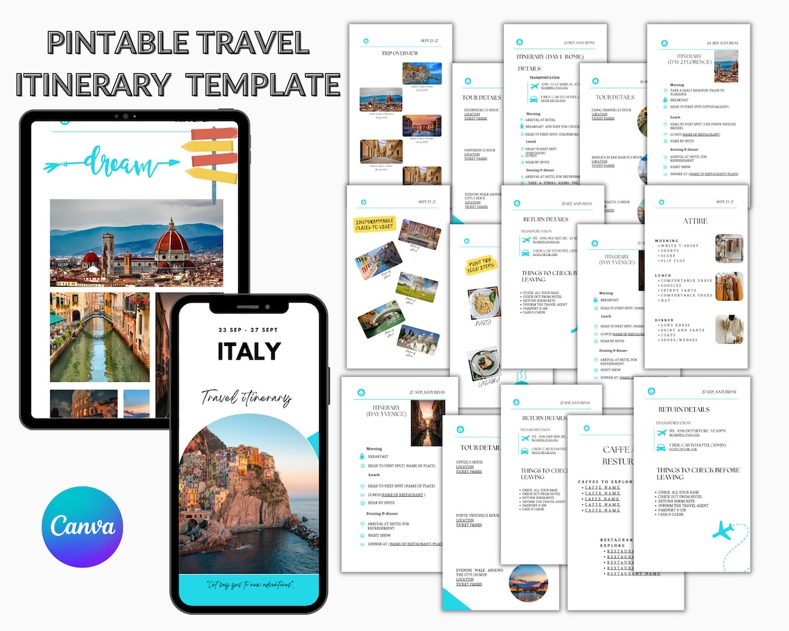 Travel Itinerary Template Travel Planner Printable Travel Guide