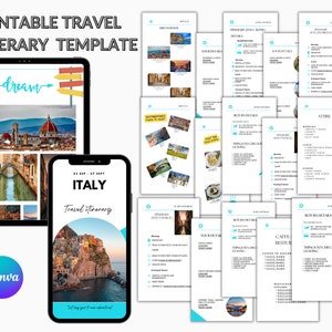 Travel Itinerary Template | Travel Planner | Printable Travel Guide | Digital Template Download | Traveling Guide Editable in Canva