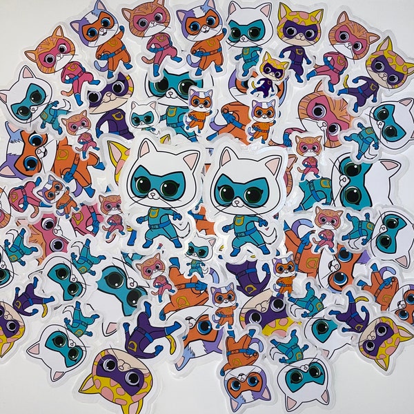 Superkitties vinyl stickers bundle 12 stickies in 3 sizes