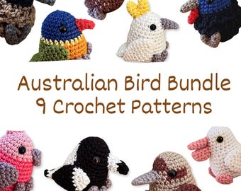 Australian Birds Crochet Pattern Bundle: Amigurumi magpie, kookaburra, cockatoo +more (PDF Patterns)