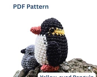 Padrão de crochê de pinguim de olhos amarelos, Hoiho Amigurumi (padrão em PDF)