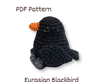 Padrão de crochê de melro. Pelúcia de pássaro amigurumi do Reino Unido (padrão em PDF)