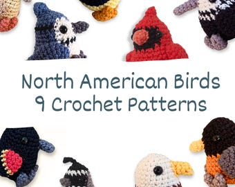 Pacote de padrões de crochê de pássaros norte-americanos: águia amigurumi, pica-pau, gaio-azul e mais (padrões em PDF)
