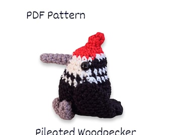 Pileated Woodpecker Crochet Pattern: Amigurumi Bird Plushie (PDF Pattern)