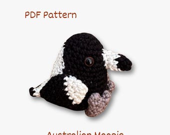 Magpie Crochet Pattern: Australia Amigurumi Bird Plushie (PDF Pattern)