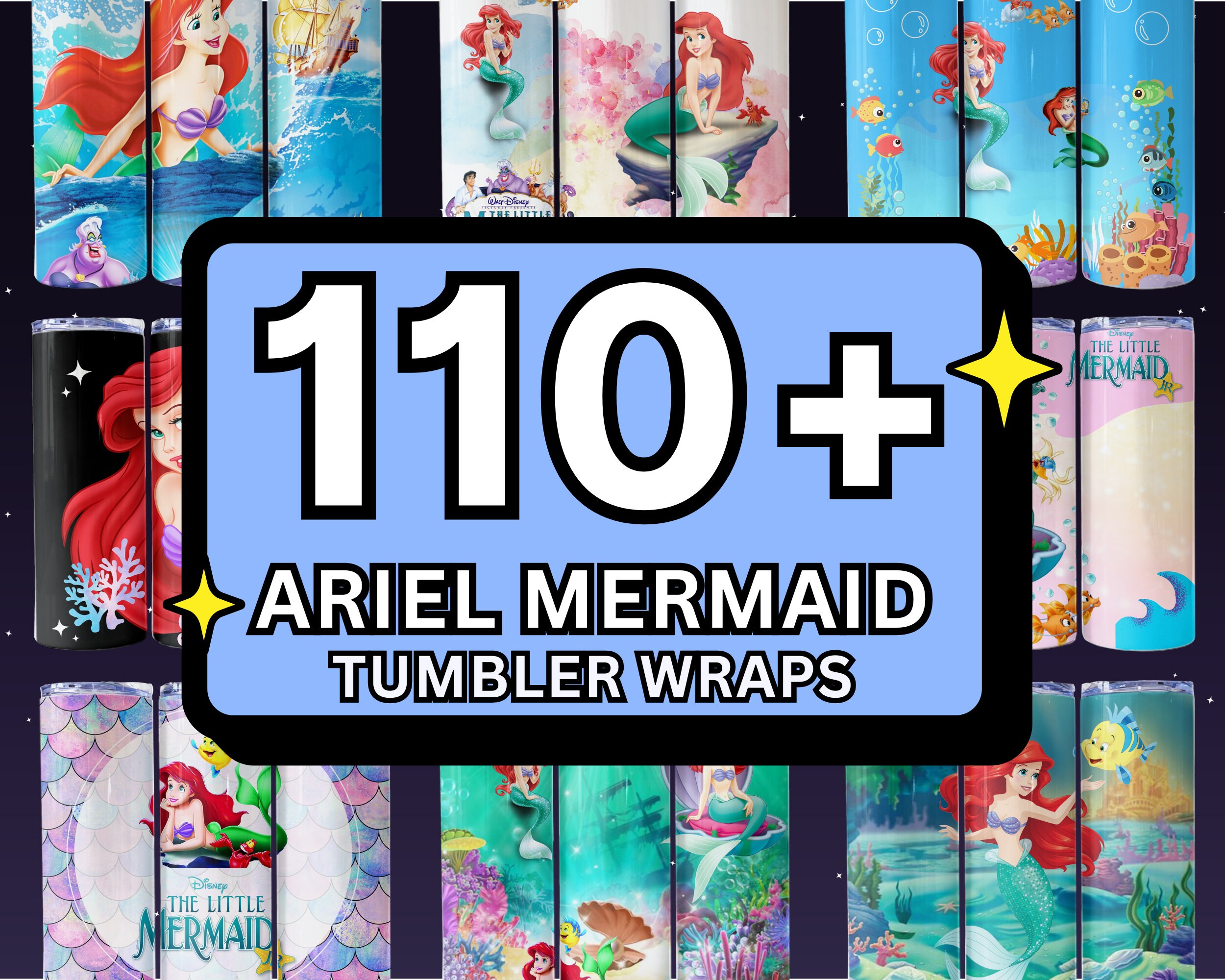 110 Mermaid Girl Tumbler Wrap Bundle, Under the Sea 20oz Skinny Tumbler ...