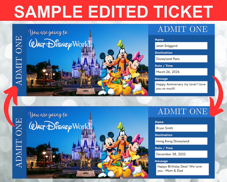 Editable Disneyland Ticket, Christmas Gift Disneyland Ticket, Surprise