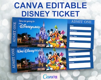 Editable Disneyland Ticket, Christmas Gift Disneyland Ticket, Surprise Reveal Ticket Gift, Disneyworld Surprise Ticket, Theme Park tickets