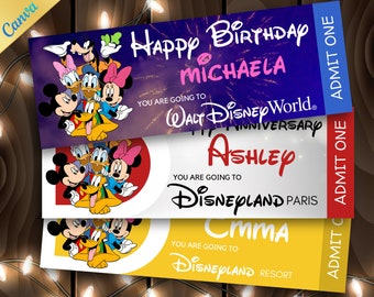 3-in-1 Editable Disneyland Ticket, Christmas Gift Disneyland Ticket, Surprise Reveal Ticket Gift, Disneyworld Surprise, Theme Park tickets