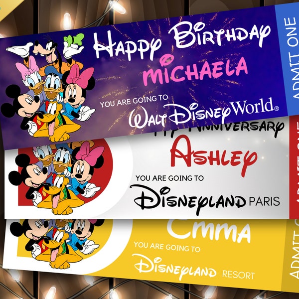 3-in-1 Editable Disneyland Ticket, Christmas Gift Disneyland Ticket, Surprise Reveal Ticket Gift, Disneyworld Surprise, Theme Park tickets