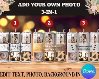 3-in-1 Tumbler Wrap Bundle, Add Your Own Photo and Text, 20oz Picture Tumbler Template Background Editable Collage Gift PNG Instant Download