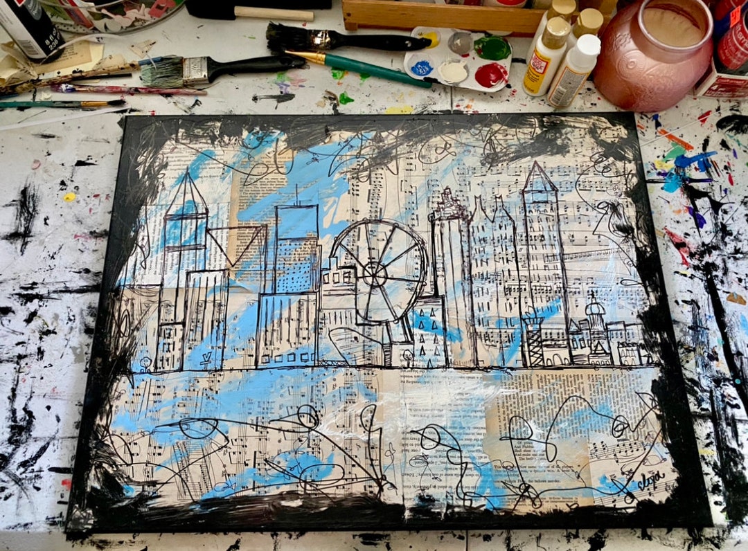 Atlanta Skyline Art Neighborhoods City Georgia ATL Painting Artwork ...