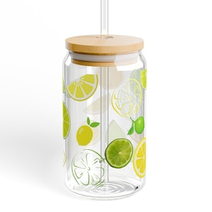 Lemon Lime Sipper Glass, Citrus Burst Glass, Lemon Lime Art, Lemon Decor image 9