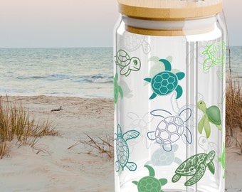 Wasserschildkröte Sipper Glas, Meeresschildkröte Glaswaren, sparen Sie den Ozean, Meeresschildkröte Geschenk