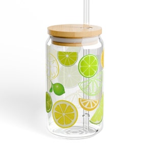 Lemon Lime Sipper Glass, Citrus Burst Glass, Lemon Lime Art, Lemon Decor image 11