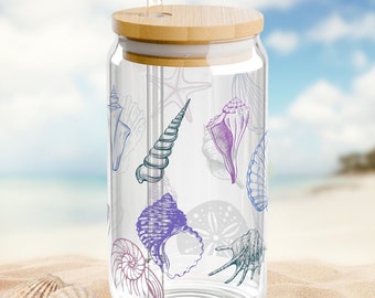 Seashell Sipper Glass, Ocean Glass Home Decor