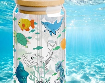 Ocean Life Sipper Glass, Save The Ocean, Ocean Animals Glass
