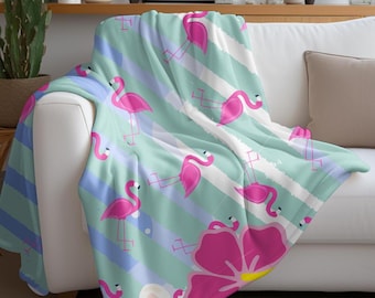 Pink Flamingo Velveteen Blanket, Flamingo Blanket, Girl Vibes,  Gift for Her, Home Decor, Warm Throws, Coastal Charm