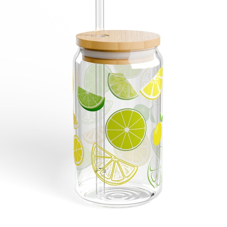 Lemon Lime Sipper Glass, Citrus Burst Glass, Lemon Lime Art, Lemon Decor image 8