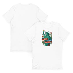 Freiheit und Gerechtigkeit für alle Shirt, Freiheitsstatue Blumen-T-Shirt, Vatert-Shirt, Gleichheit USA Grafik-T-Shirt