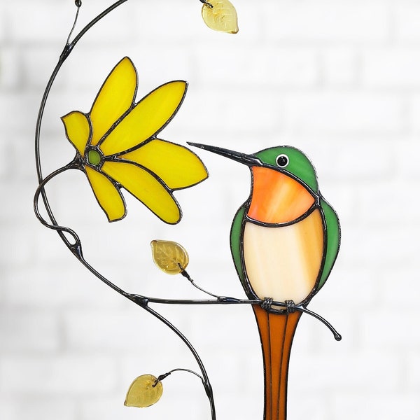 Hummingbird Stained glass, Suncatcher bird, window draperies, wall hanging, holiday decor, stained glass, window hangings, Hummingbird gifts