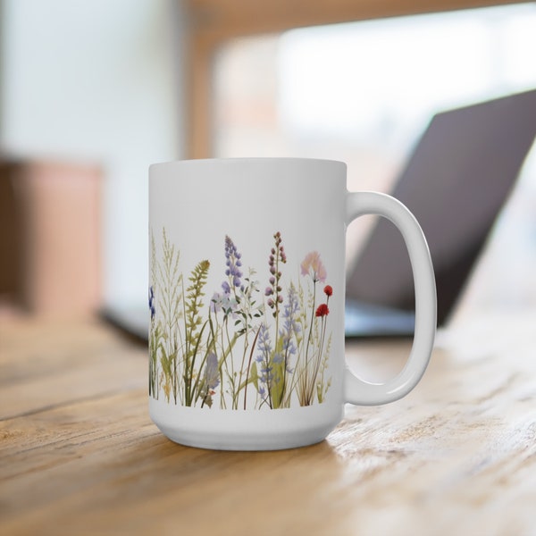 Prairie Flower Floral Ceramic Mug 15oz Popular Best Seller Mugs Best Selling Item Trending Etsy Gift Idea Christmas Top Selling Item