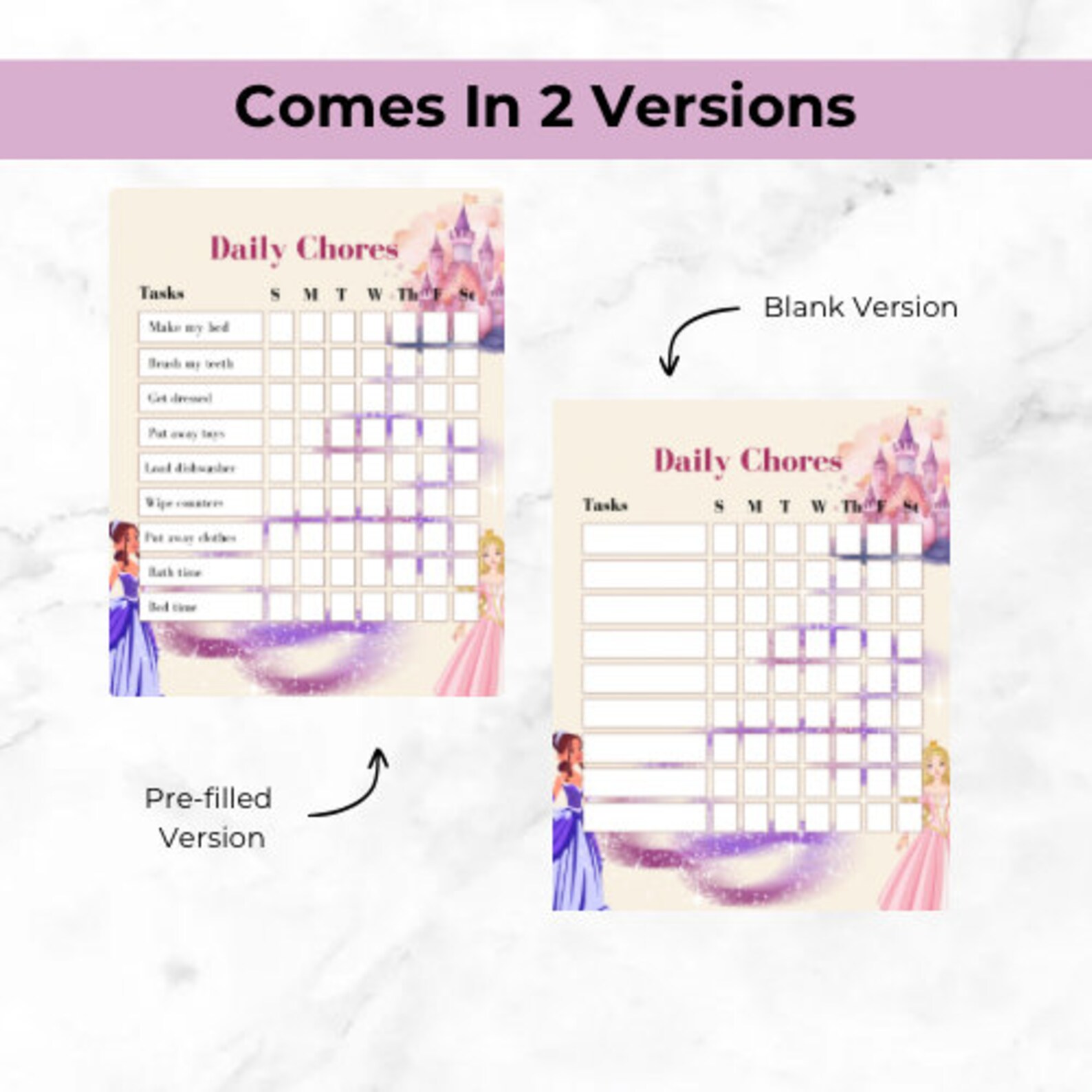 Printable Chore Chart. Kids Chore Chart. Princess. Kids Daily - Etsy