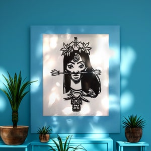 Warrior Taino Woman with Sun Tattoo, Arawak People Symbol Artwork