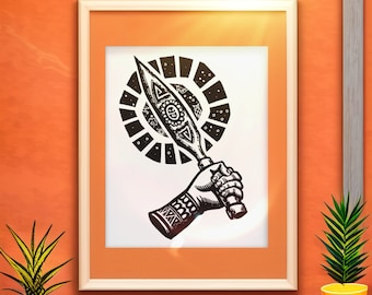 Puerto Rican Wall Art Home Decor Taino Petroglyph Symbols Handmade Print