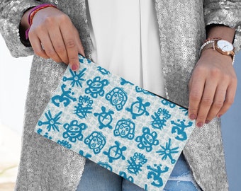 Puerto Rico Taino Symbols Clutch Bag, Taino Sun, Atabey And Coqui Pattern