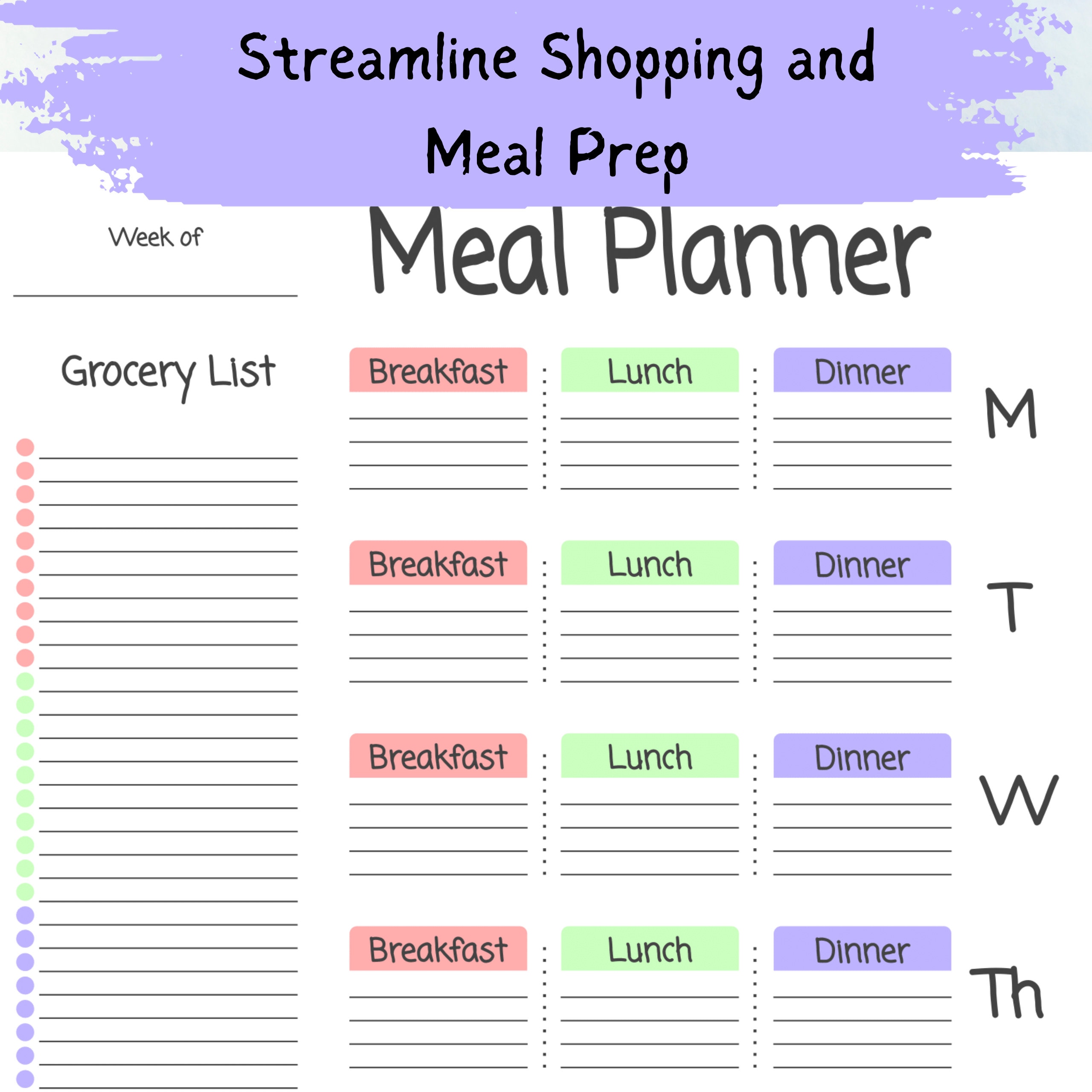 Editable &amp; Printable Meal Planner - Organize Your Diet in Style With 6 ...