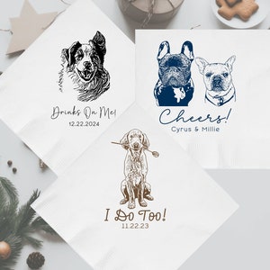 Custom Pet Wedding Napkins, Custom Dog Wedding Napkins, Custom Cocktail Napkins, Personalized Pet Napkins, Custom Engagement Napkins