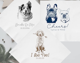 Custom Pet Wedding Napkins, Custom Pet Cocktail Napkins, Personalized Dog Cocktail Wedding Serviettes, Custom Dog Napkins, Custom Cat Napkin