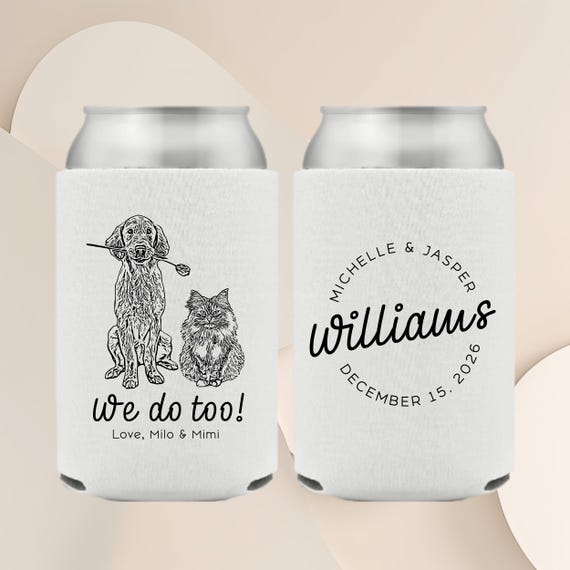 Custom Pet Wedding Can Cooler, Wedding Can Cooler Dog, Wedding Pet Can Holder, Dog Wedding Can Cooler, Custom Can Coolers, Wedding Favors