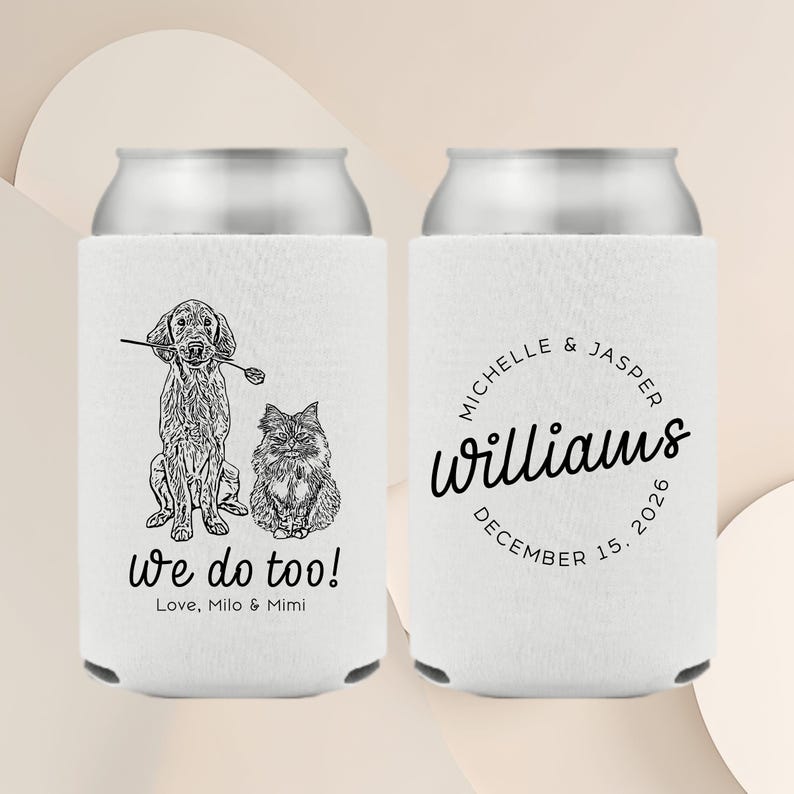 Custom Pet Wedding Can Cooler, Wedding Can Cooler Dog, Wedding Pet Can Holder, Dog Wedding Can Cooler, Custom Can Coolers, Wedding Favors image 1
