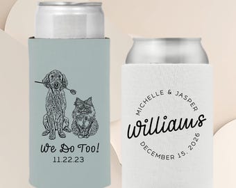 Custom Pet Wedding Can Cooler, Regular & Slim Wedding Can Cooler, Wedding Can Cooler Dog, Wedding Pet Can Holder, Custom Can Coolers