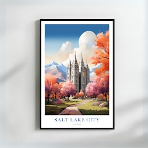 Salt Lake City Travel Poster Salt Lake City Print Salt Lake City Gift Salt Lake City Temple Art Salt Lake City Decor Utah Wall Art Utah Gift